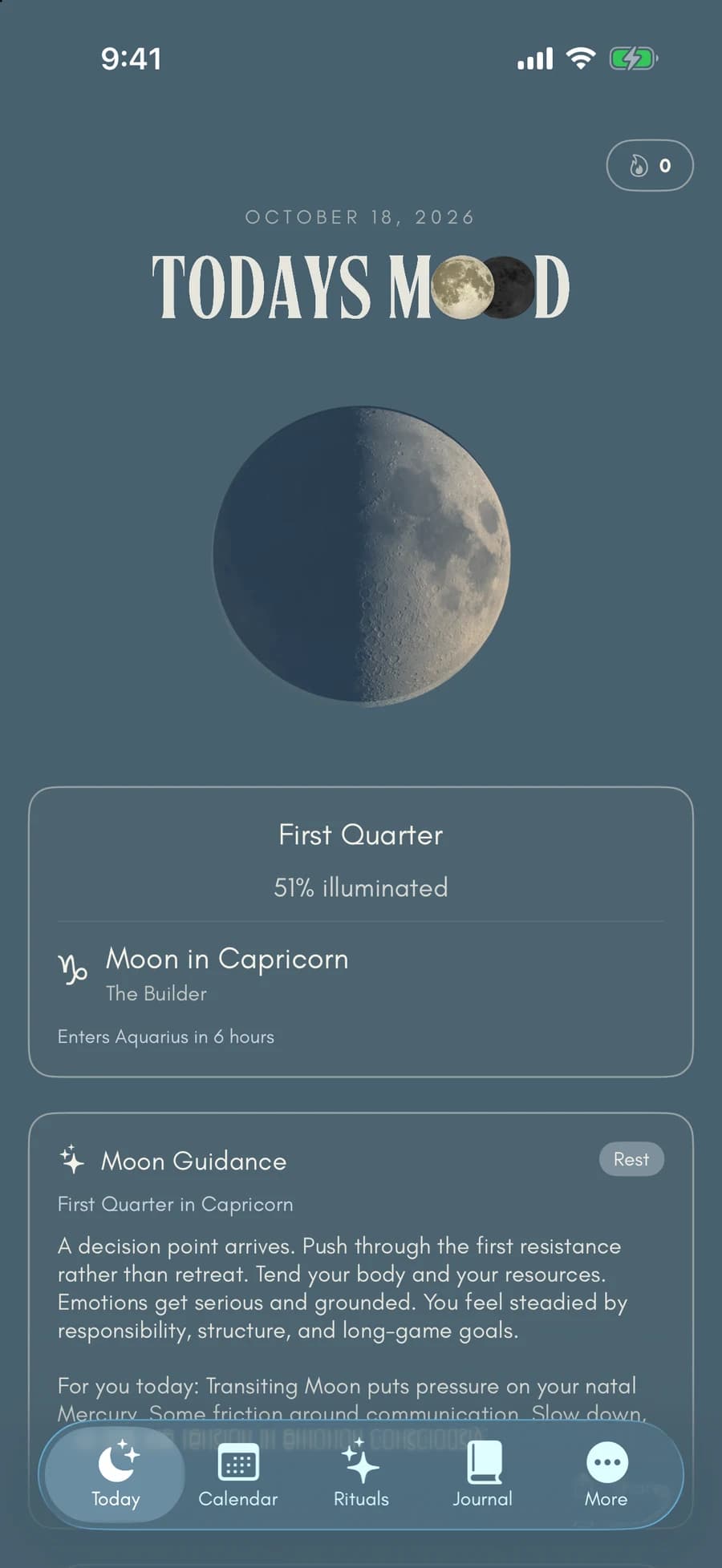Today: the Moon's phase, sign and a short reading